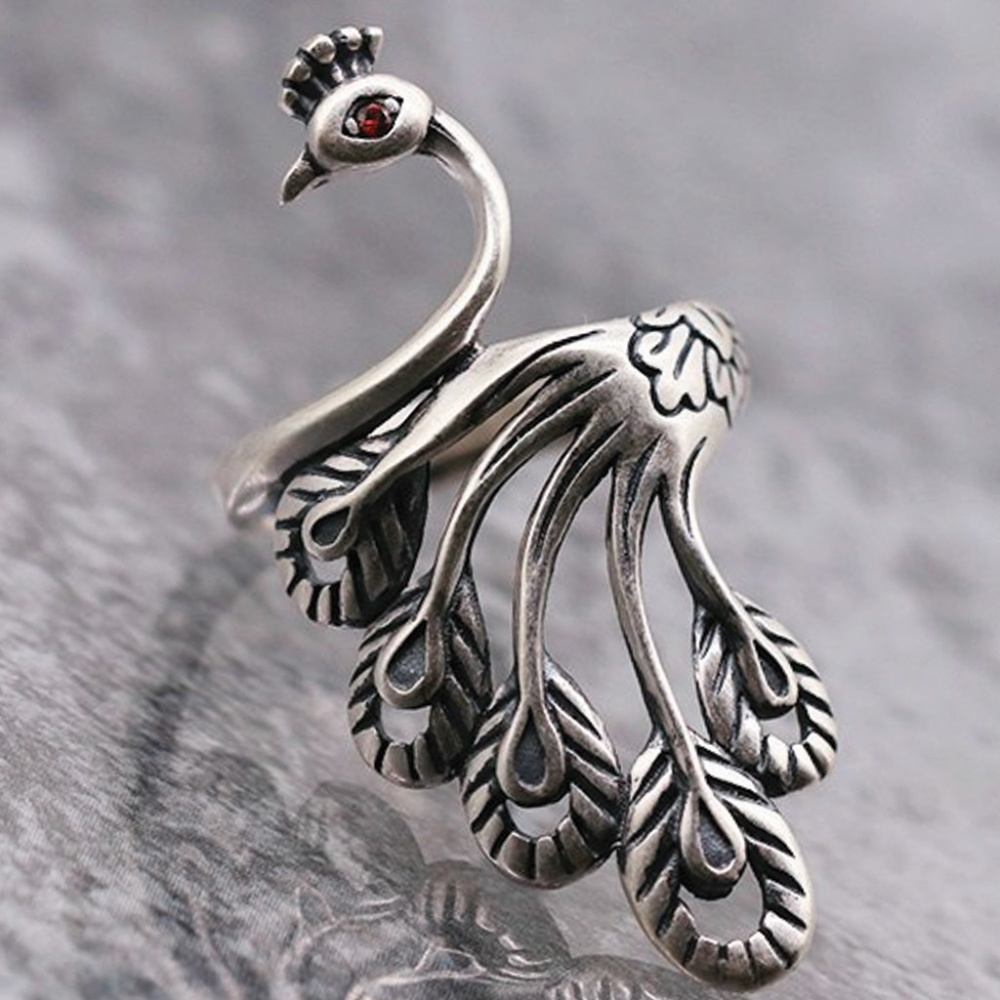 100% 925 Silver Peacock Phoenix Adjustable Ring